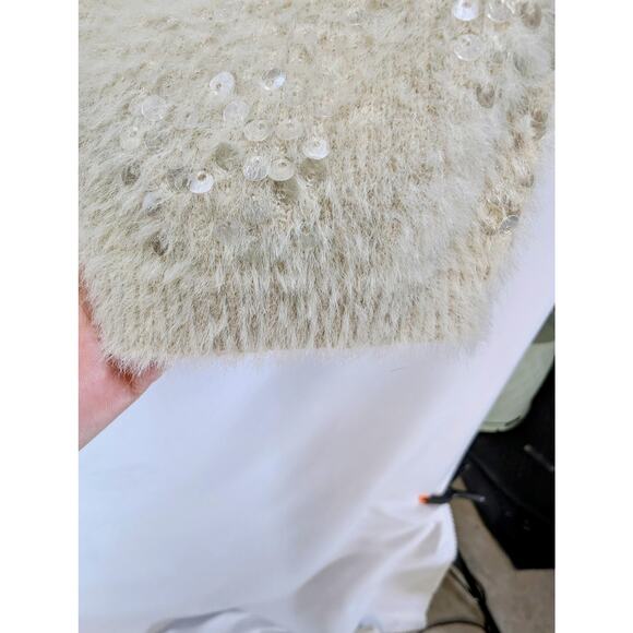 Soft Beige Sequin Knit Sweater Women’s Small Unbranded Cozy Textured Pullover - Picture 6 of 10